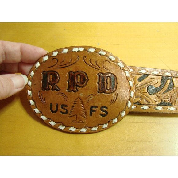 Wyoming Studios Tooled Lace Leather USFS Belt Size 38 Gros Ventre Big Belly RPD - Picture 2 of 12